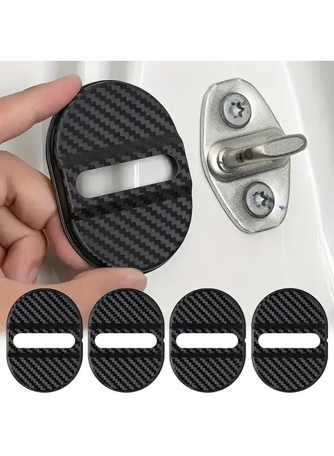 4Pcs Black Car Door Lock Plate Protector Anti Vibration Noise Reduction Rubber Pad Sticker - Image 1